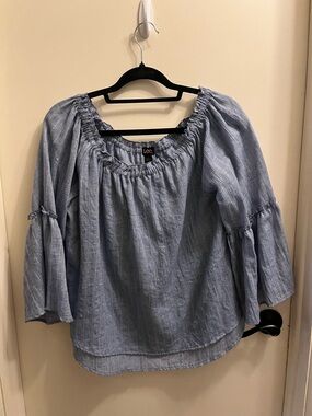 Lee Light Blue Striped Peasant Blouse